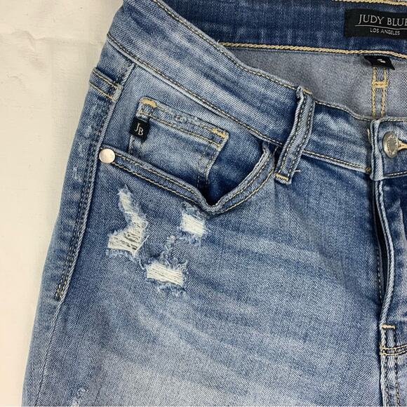 Judy Blue womens size small Denim Shorts jeans Bermuda distressed cut off 8in bl - Picture 4 of 11